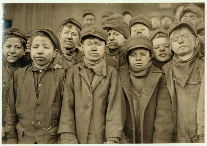 Photo of young boy miners by Lewis Hine at the Asia Society NYC as part of Coal + Ice exhibition.